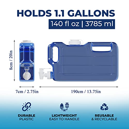 1.1 Gallon Refrigerator Water Dispensers Bottle with Faucet, Spigot & 58mm Screw Cap - BPA Free Plastic Leak-Proof | Slimline Mini Fridge Beverage Drink Dispenser for Parties - Made in USA, Blue