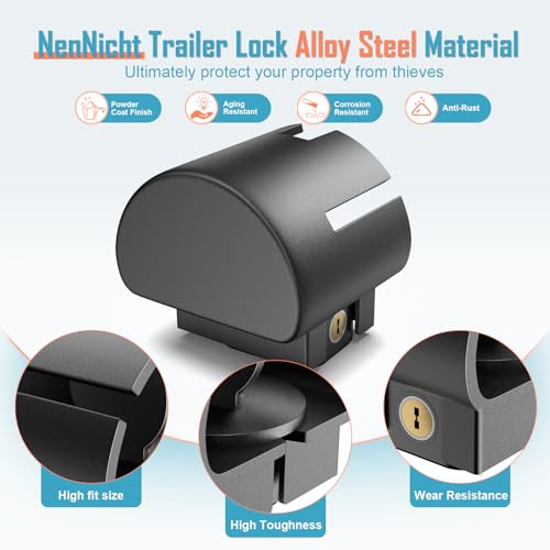 NenNicht Trailer Lock Fits 2" and 2-5/16"-Inch Couplers, Anti Theft Heavy-Duty Steel Trailer Hitch Locks, Camper Accessories for Travel Trailers Boats Trucks Rvs Coupler Lock
