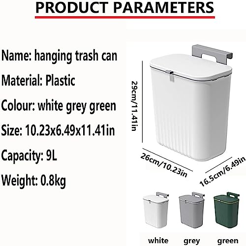 Hanging Kitchen Trash Can, 9L Hanging Compost Bin, Hanging Trash Can for Kitchen, Hanging Kitchen Waste Bins, Hanging Trash Can with Lid, Plastic Small Hanging Trash Can,