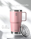 Berusd Coffee Cup 600ml Insulated Tumblers with Handle and Lid, Double Wall Vacuum Stainless Steel Coffee Travel Mug, Leak Proof Insulated Flask, Water Bottle Drink Cup, Thermo Mug, 20 oz