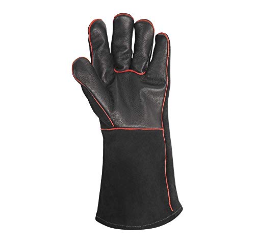 Weber Barbecue Gloves | Heat Resistant Leather BBQ Gloves | Weber Barbecue Accessories | Features Weber Red Kettle Embroidery | 2 Count (1 Pair) – Black (17896)