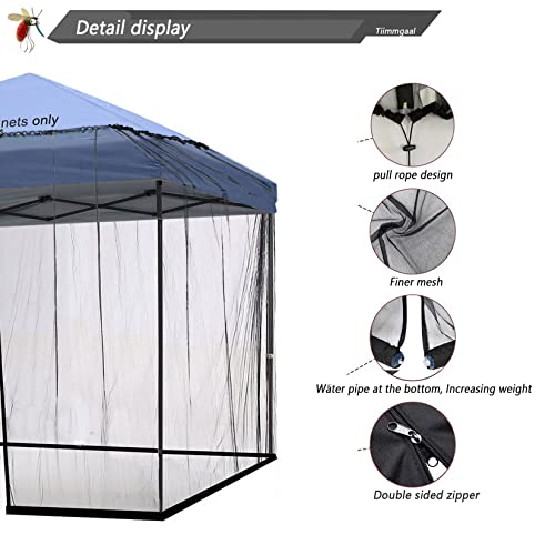 Tiimmgaal 10x10 Mosquito Netting for Patio Camping Gazebo/Pop Up Canopy Tent,Double Door Side Screen Easy Installation Black（Only Net No Frame） (Around 10x10FT)