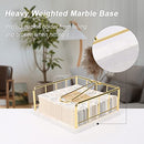 Livabber Flat Napkin Holder with Marble Base, All Metal Kitchen Napkin Holder with Weighted Tension Arm Rustic Tissue Paper Dispenser for Countertop, Table Kitchen, Dining Room (Gold)