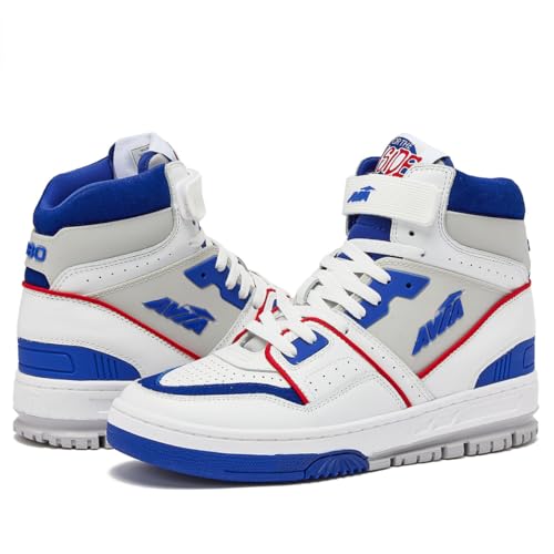 Avia 880 Men’s Basketball Shoes, High Top Retro Sneakers for Indoor or Outdoor, Street or Court, Sizes 7 to 15, White/Medium Blue, 11.5 Women/10 Men