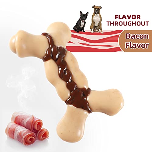 Indestructible Dog Chew Toys for Aggressive Chewers Large Breed,Dog Toys for Boredom and Stimulating,Nylon Dog Bones for Aggressive Chewers (Bacon)