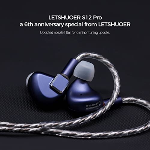 LETSHUOER S12 Pro in Ear Headphones 14.8mm Planar Magnetic Driver IEMs HiFi Earbud with Silver Plated Single Crystal Copper Cable with 2.5mm/3.5mm/4.4mm Headphone Jack (Blue)
