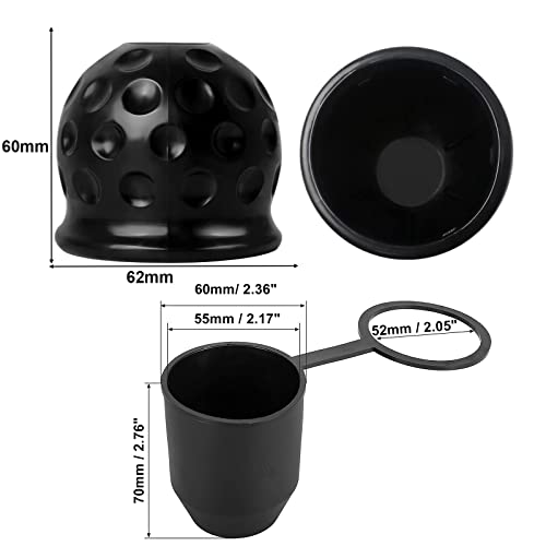 3Pcs Trailer Hitch Ball Cover Universal-50mm Tow Ball Cover,Black Rubber Ball Cover,Plastic Ball Cover,Tow Bar Ball Cover,for Towing Trailer Caravan Car Wash Proof, Abrasion & Dirt Protection