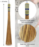 1 Piece of 32 inch Multi-Surface Sturdy Outdoor Authentic Coconut Leaf Broom Asian Heavy Duty Broom Thai Natural Coconut Leaf Broom (Country Rustic)