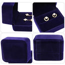 iSuperb Set of 2 Blue Velvet Couple Double Ring Box Earring Jewelry Case Gift Boxes 2.7x2.7x1.6inch