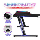 L Shaped Gaming Desk with Leg Light Computer Desk Home Office Workstation Racer Gaming Table Desktop Carbon Fiber USB Wireless Charger Black 140CM