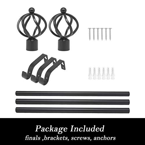 (4 Pack) knobelite Window Treatment Drapery Rods, 3/4 Inch Diameter Decorative Single Window Curtain Rod, Length from 22 to 42-Inch, Black Curtain Rod for Windows with Twisting Cage Finials 4 Pack