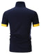 STTLZMC Mens Short Sleeve Poloshirts Regular-Fit Contrast Color Top Shirt with Giraffe Embroidery, Blue,L