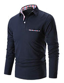 STTLZMC Mens Long Sleeve Poloshirt Contrast Plaid Collar Slim Fit Tennis Tops Shirt,Navy,M