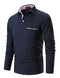 STTLZMC Mens Long Sleeve Poloshirt Contrast Plaid Collar Slim Fit Tennis Tops Shirt,Navy,M