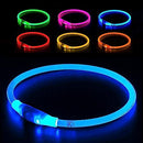 UPET LED Dog Collar USB Glow Rechargeable Light Up Pet Necklace IPX6 Waterproof 3 Flashing Modes High Brightness Collars Length 70cm TPU Cuttable for Small Medium Large Dogs Night Walking Safety（Blue）