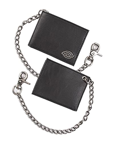 Dickies Men's Leather Slimfold Wallet With Chain, Black, One Size