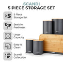 Tower T826140GRY Scandi 5 Piece Bamboo Storage Set with Bread Bin, Biscuit Barrel, Canisters, Grey