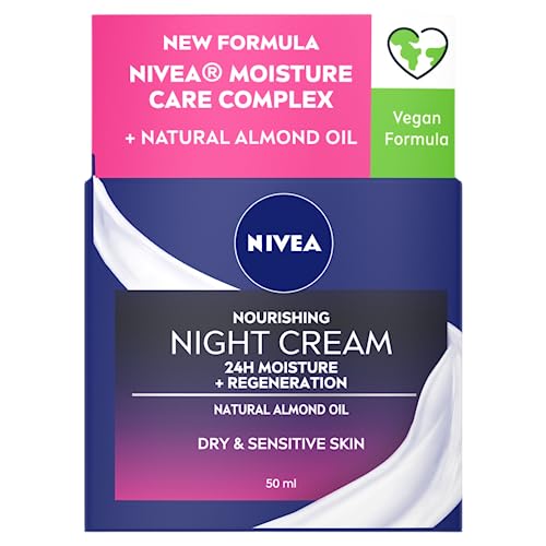 NIVEA Rich Nourishing 24HR Night Cream (50ml), Moisturising Face Cream with Almond Oil and Shea Butter, Nourishing Face Moisturiser for Dry and Sensitive Skin