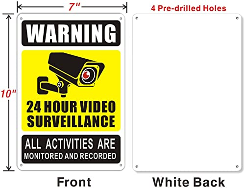 Ammoi Surveillance Warning Sign Safety Sign Aluminum Video Surveillance Signs CCTV Signs Hanging Signage No Trespassing Security Signs-24 Hours 7 X 10"