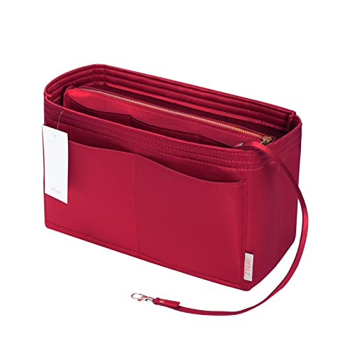 ZTUJO Purse Organizer Insert, Felt Bag organizer with zipper, Handbag & Tote Shaper, For Speedy Neverfull Tote, 6 Sizes, Silky Red, Large