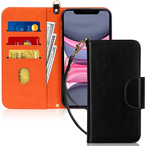 FYY Case for iPhone 11, [Kickstand Feature] Luxury PU Leather Wallet Case Flip Folio Cover with [Card Slots] and [Note Pockets] for Apple iPhone 11 Black