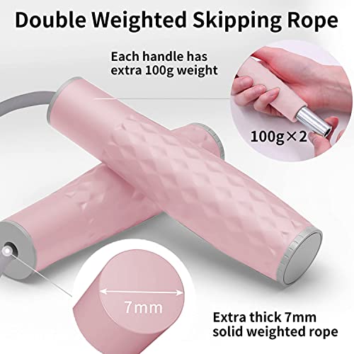 PROIRON Skipping Rope Weighted Jump Rope 1LB Tangle-free with Adjustable Length Extra Thick 7mm Professional Heavy Jump Rope for Endurance Weight Lose Crossfit MMA Cardio & Workouts(Pink)