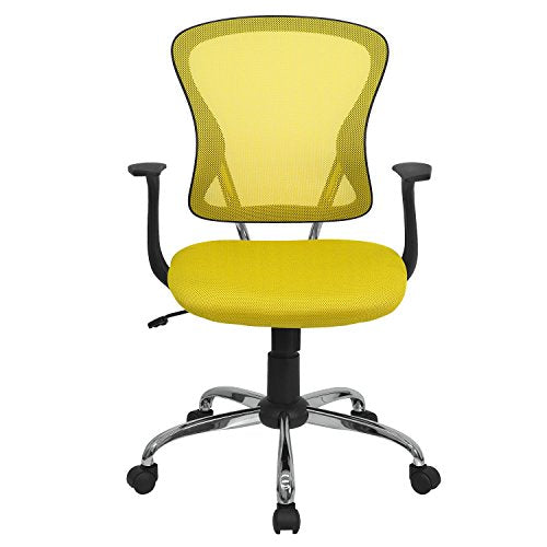 Flash Furniture Mid-Back Yellow Mesh Swivel Task Office Chair with Chrome Base and Arms