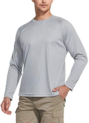 CQR Men's UPF 50+ Outdoor Long Sleeve Shirts, UV Sun Protection Loose-Fit Water T-Shirts, Performance Running Workout Shirt CQ-TOL003-LGY X-Large