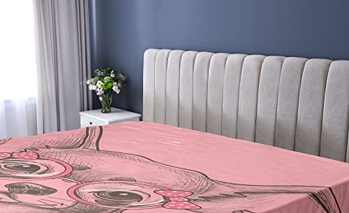 Ambesonne Dog Fitted Sheet, Girl Chihuahua Sketch Illustration Words Fashion Glasses Ribbons Puppy, Soft Decorative Fabric Bedding All-Round Elastic Pocket, Full Size, Green Pink