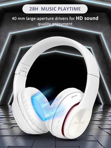 Bluetooth Headphones Over Ear, Wireless Headphones with Microphone, 29H Playtime Stereo Wireless Headphones, Lightweight Foldable Headset for Travel Work Laptop PC Cellphone ((White))