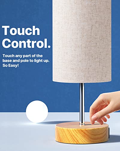 Bedside Lamp Touch Control Table Lamp with USB A+C Charging Ports 3-Way Dimmable Nightstand Lamp with Linen Fabric Shade for Bedroom Living Room