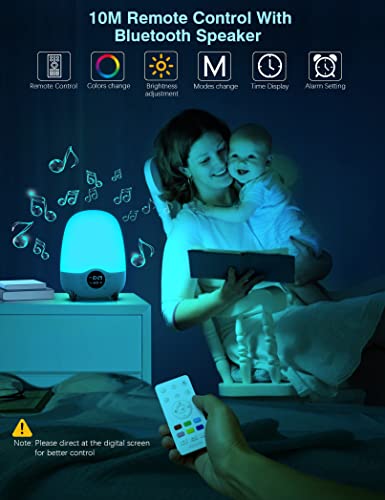 Night Light Bluetooth Speaker, All-IN-1 LED Color Changing Night Light Alarm Clock, 4 Light Modes, 12/24H Dimmable Night Light Lamp, Bedside Table Lamp with Remote Control for Bedroom, Baby, Kids Room