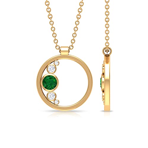 1/4 CT Natural Emerald and Diamond Pendant for Women, Minimal Emerald Gold Open Circle Pendant, Bezel Set Emerald Pendant Necklace - May Birthstone, 9K Yellow Gold, With Chain