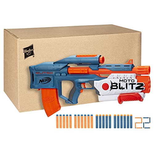 NERF Elite 2.0 Motoblitz Blaster with Scope, Motorized 10-Dart Blasting, Airblitz 6 Darts, 22 Darts, Outdoor Toys for 8 Year Old Boys & Girls, Multicolor (F5872)