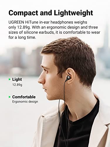 UGREEN 3.5mm Earbuds Wired Headphones with Microphone and Volume Control Noise Cancelling Headphones HiFi Stereo Wired Earbuds Compatible with Samsung Galaxy A12 A52 Moto G Power G10 Google Pixel 4a