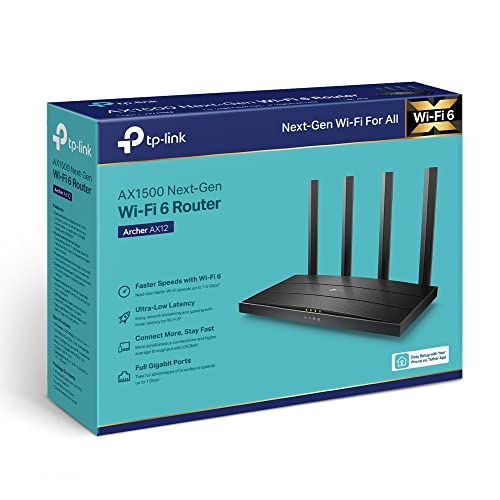 TP-Link AX1500 Wi-Fi 6 Router, Dual-Band, MU-MIMO, OFDMA, Easy Setup (Archer AX12)