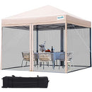 Quictent 8x8 Ft Easy Pop up Canopy with Netting Screen House Tent Instant Set up, Roller Bag & 4 Sand Bags Included (Tan)