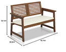 Furinno Tioman Hardwood Outdoor Bench in Teak Oil with White Cushion