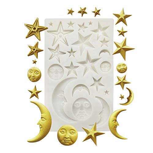 Moon Stars Sun Face Silicone Fondant Mold Chocolate Candy Gumpaste Sugarcraft Tool Cake Decorating Tools Epoxy Resin DIY Polymer Clay Silicone Mold