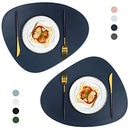 JTX Placemats Set of 2 Round Leather Placemats for Dining Table Heat-Resistant Non-Slip Washable Insulation Place Mats for Kitchen Nordic Style Placemats (Blue)
