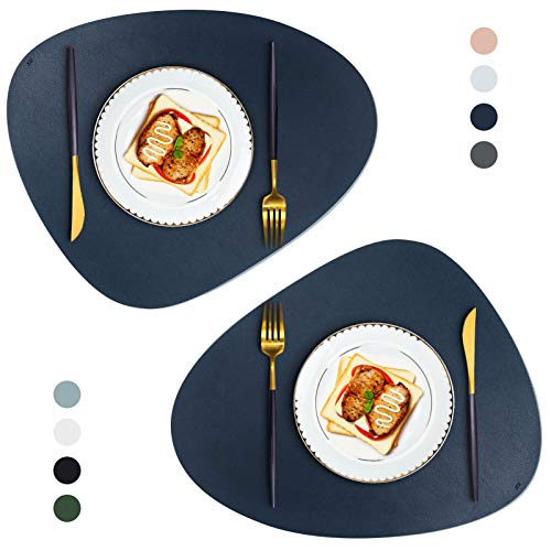 JTX Placemats Set of 2 Round Leather Placemats for Dining Table Heat-Resistant Non-Slip Washable Insulation Place Mats for Kitchen Nordic Style Placemats (Blue)