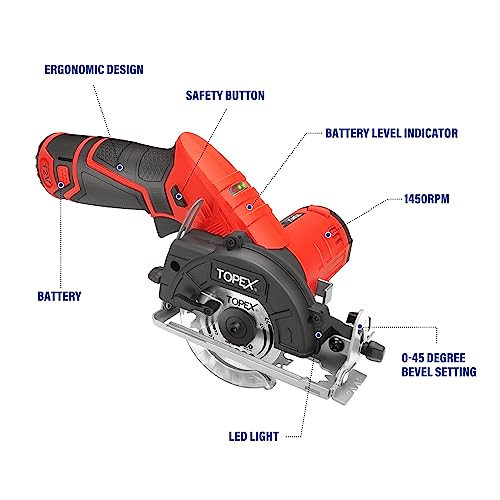 TOPEX 12V Max Cordless Circular Saw 85 mm Compact Lightweight w/Battery & Charger