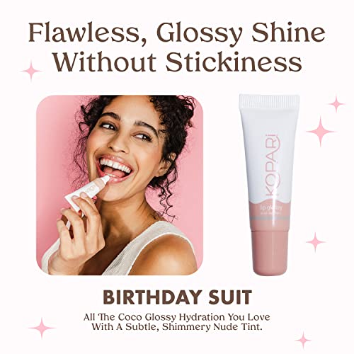 Kopari Coconut Lip Glossy Birthday Suit - Hydrating and Moisturizing Coconut Oil, Vitamin E and Shea Butter Lip Gloss With 100% Organic Coconut Oil, Non GMO, Vegan Sulfate Free