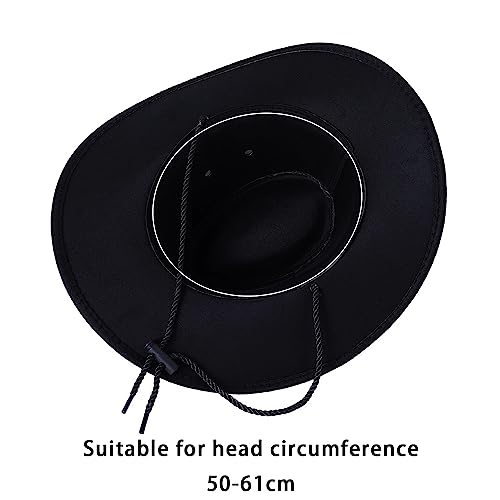 Mens Women Cowboy Hat Faux Felt Western Western Hat Outdoor Sun Protect Classic Sun Hat (Black)