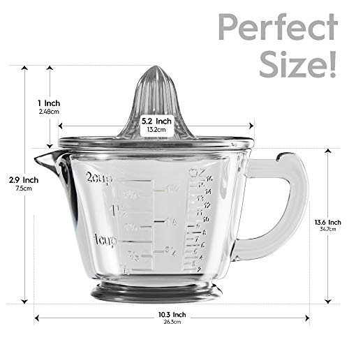 CuttleLab Glass Measuring 2-Cup with Lemon and Lime Juicer (2, Clear), Hand Juicer, Liquid Measuring Cups Manual Juicer, 2 Cup Measuring Cup, Ounce Measuring Cup, Citrus Reamer, Lemon Juicer Manual