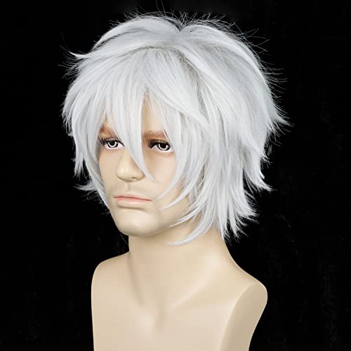 (Silver White) - Alacos Women Men Short Fluffy Straight Hair Wigs, Silver White, Size One Size