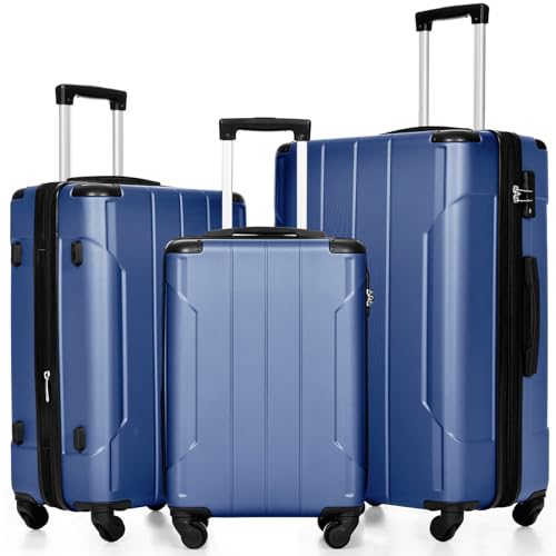 Merax Luggage Set 3 Piece Expandable Lightweight Spinner Suitcase with Corner Guards, Blue., 3-Piece Set (20/24/28), Merax Luggage Set 3 Piece Expandable Lightweight Spinner Suitcase With Corner Guards (Blue.)