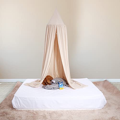 Yosoo Baby Bedding Round Dome Bed Canopy Kids Play Tent Hanging Mosquito Net Curtain for Baby Kids Reading Playing Sleeping Room Decoration, Khaki