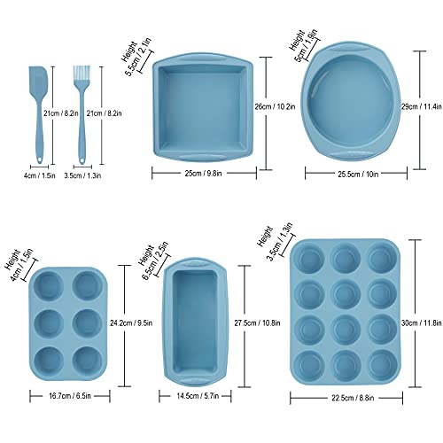 Economical 7in1 Nonstick Silicone Baking Cake Pan Cookie Sheet Molds Tray Set for Oven, BPA Free Heat Resistant Bakeware Suppliers Tools Kit for Muffin Loaf Bread Pizza Cheesecake Cupcake Pie Utensil