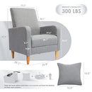 COLAMY Modern Upholstered Accent Chair Armchair with Pillow, Fabric Reading Living Room Side Chair, Single Sofa with Lounge Seat and Wood Legs, Light Grey